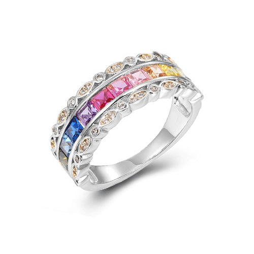 Silver Fashion Ring with Brilliant Mix Color Stone Cubic Zircon