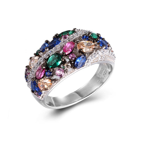 Silver Fashion Ring with Color Stone Cubic Zircon Accent