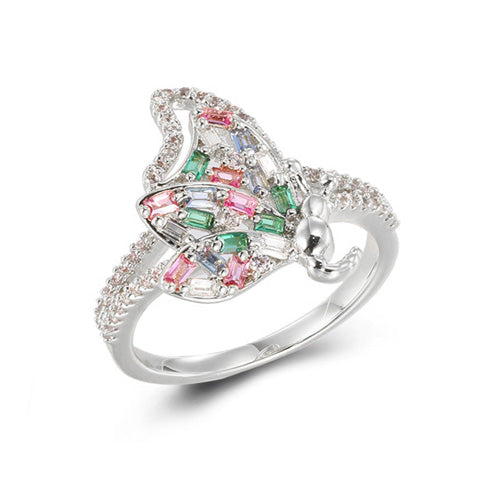 Sterling Silver 925 Fashion Ring with Dazzling Color Stone Cubic Zircon and Shimmering Accents