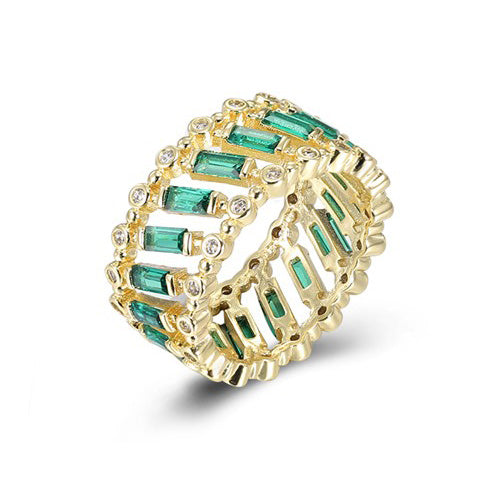 Fashion Band Ring Green with Brilliant Sparkle and Elegant Design DOLCE MONDO Silver 925
