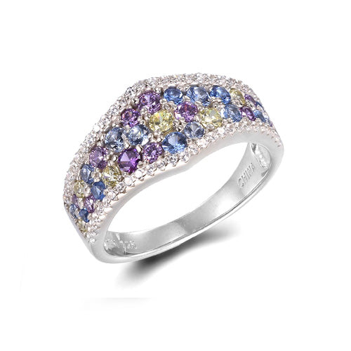 Fashion Ring Sparkling Mix Color Stone and Shimmering Accents Silver 925