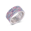 Band Ring with Glittering Color Stone Cubic Zircon and Shimmering Accents Sterling Silver 925