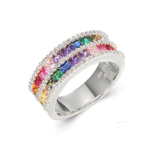 Shimmering Silver 925 Fashion Ring with Glittering Color Stone Cubic Zircon Accents