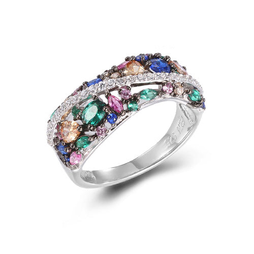 Fashion Ring with Brilliant Red Stone and Shimmering Cubic Zircon Accents