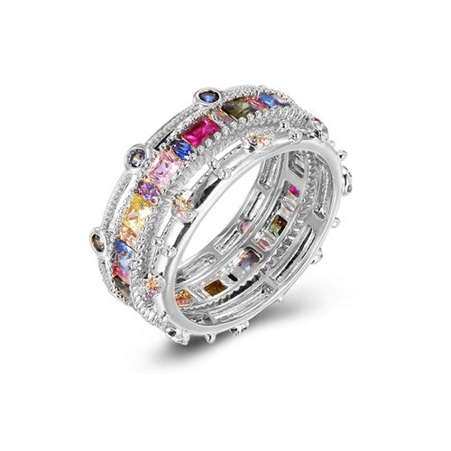 Dazzling Silver 925 Set Ring with Glittering Color Stone Cubic Zircon