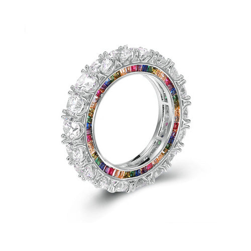 Sparkling Silver 925 Fashion Ring with Glittering Color Stones and Cubic Zircon Accents