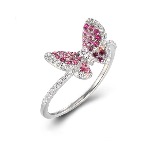Dazzling Silver 925 Fashion Ring with Glittering Red Stone Cubic Zircon