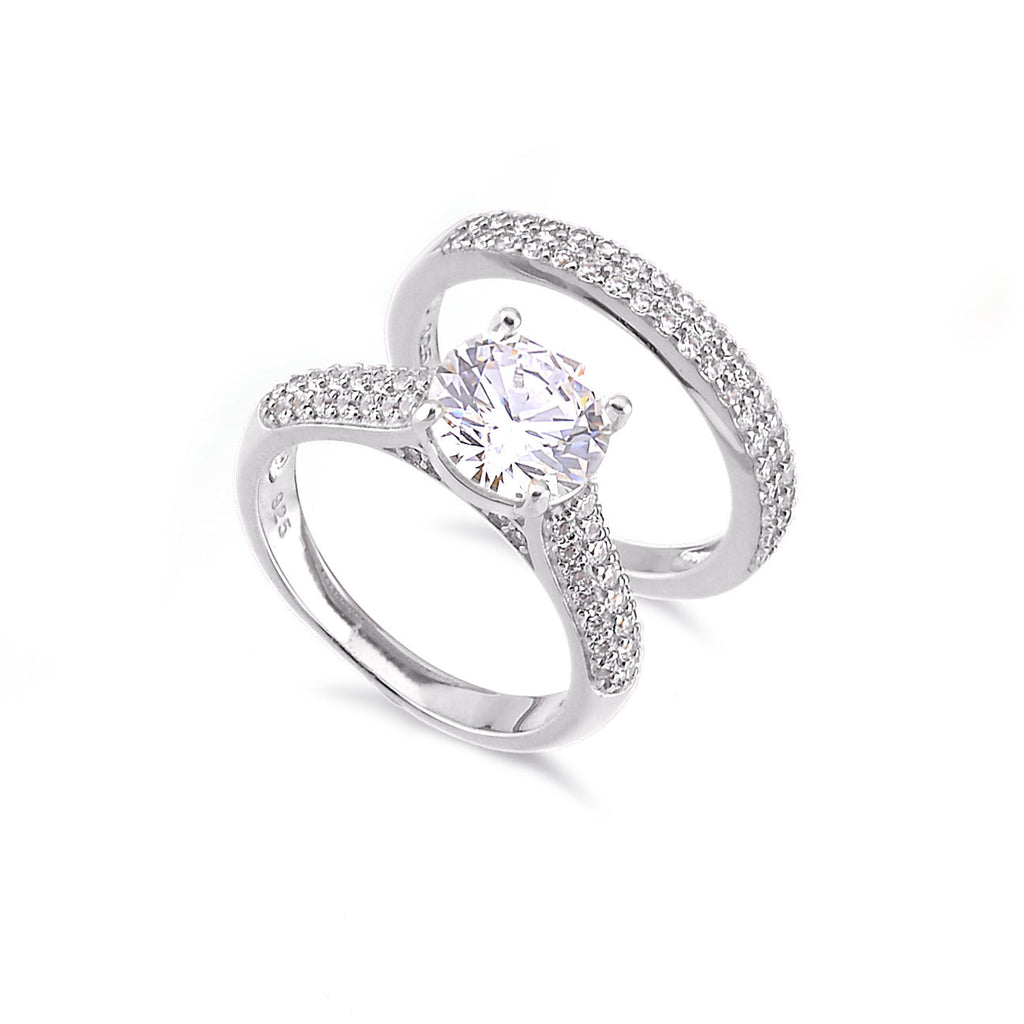 DOLCE MONDO Silver 925 Twin Ring with High Quality Cubic Zircons