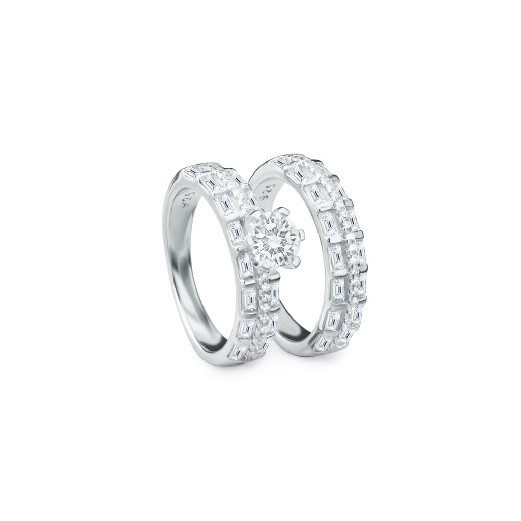 Dolce Mondo Silver 925 Twin Ring with High-Quality Cubic Zircons