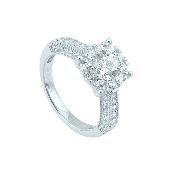 Sterling Silver Solitaire Ring with Sparkling Cubic Zirconia Accents