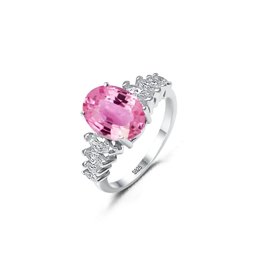 Silver Zircon 925 Ring with Oval Cut Pink Amethyst - Comfort Fit, Shinny & Sparkle, Birthstone Symbol of Protection - Timeless and Stylish
