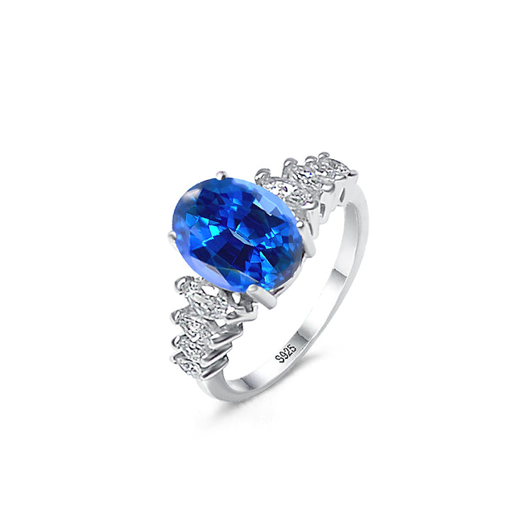 Silver Zircon 925 Ring for Women: Oval Cut Blue Topaz, Comfort Fit, Stunning Collection