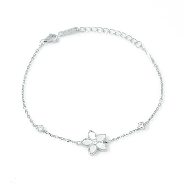 Cute Flower Design Silver 925 Chain Bracelet with High Quality Cubic Zircons