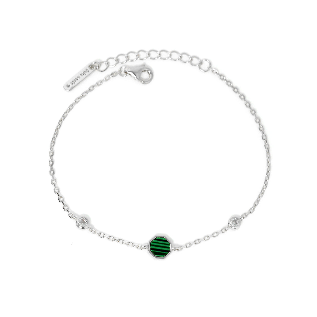 Stunning Silver Zircon Bracelet with Circular Shaped Malachite and Cubic Zircons