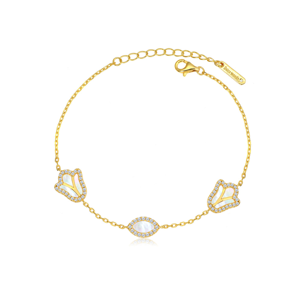Cute Flower Design Silver 925 Chain Bracelet with High Quality Cubic Zircons