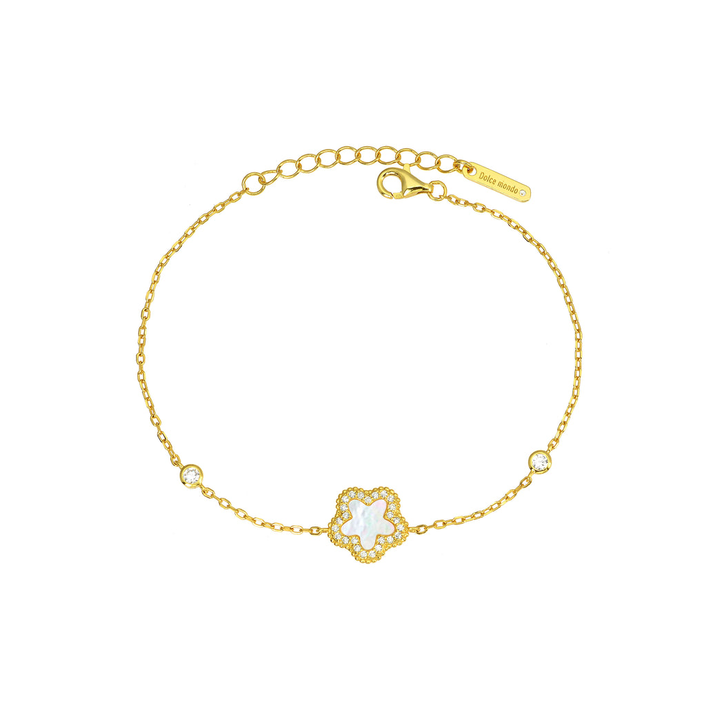 Cute Flower Design Silver 925 Chain Bracelet with High Quality Cubic Zircons