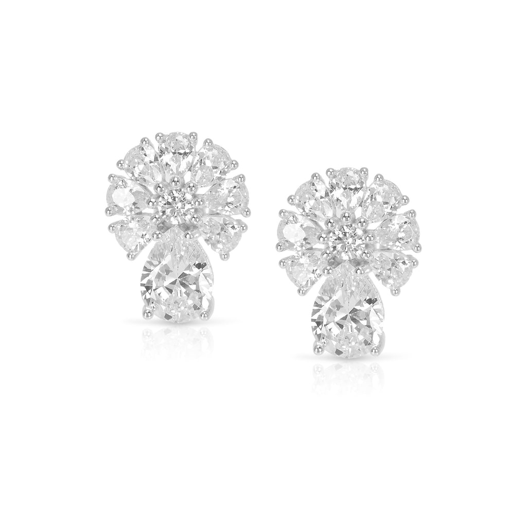 Dazzling silver flower earrings with high quality zircon stone drop