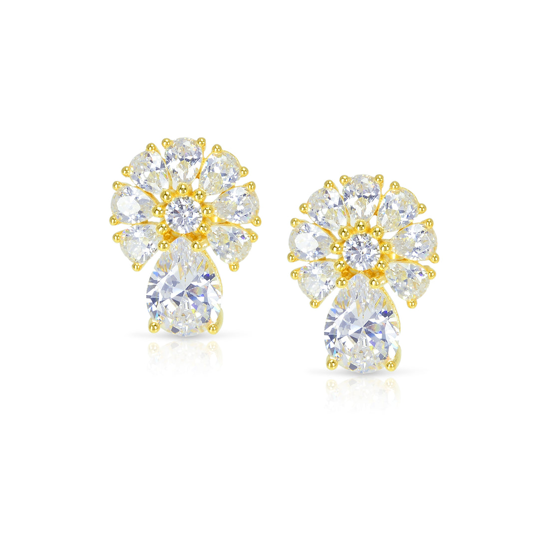 Dazzling silver flower earrings with high quality zircon stone drop