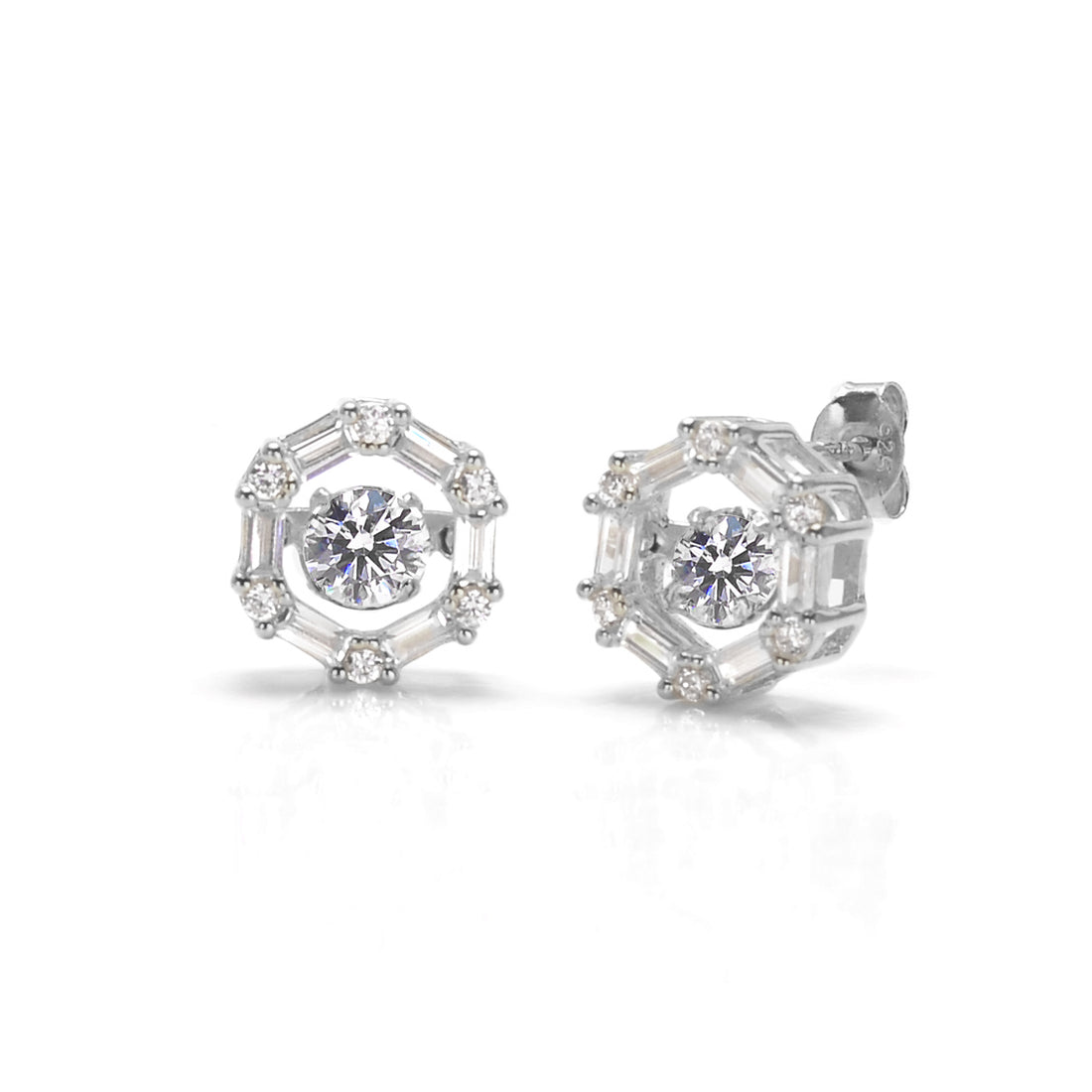 Unique Design Silver Earrings' with Moving Stone - with cubic zircons elegance into any look