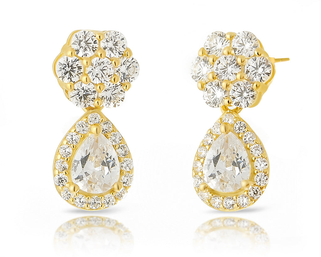 Dazzling Silver Flower Drop Earrings with High-Quality Cubic Zircons