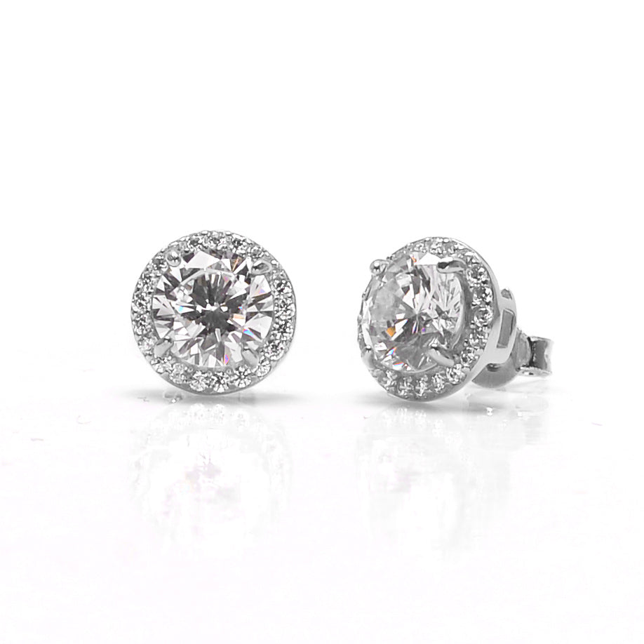 Exquisite Silver 925 Stud Earrings Solitaire - High Quality Zircons