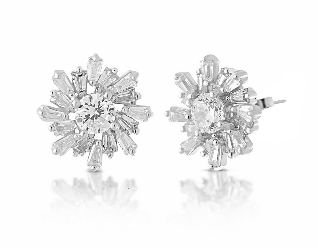 Silver 925 Flower Stud Earrings - High-end Fine Jewelry Look