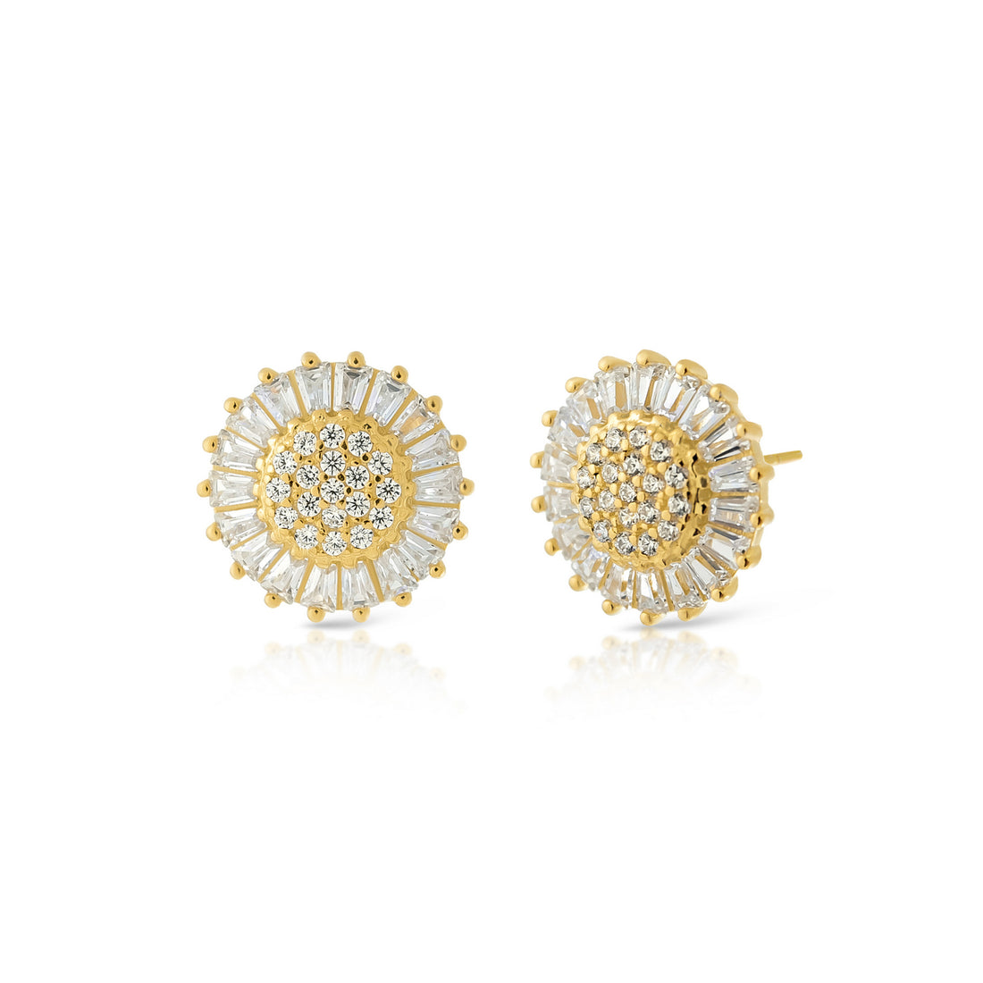 Exquisite Silver Sunflower Stud Earrings with Cubic Zircon Accents