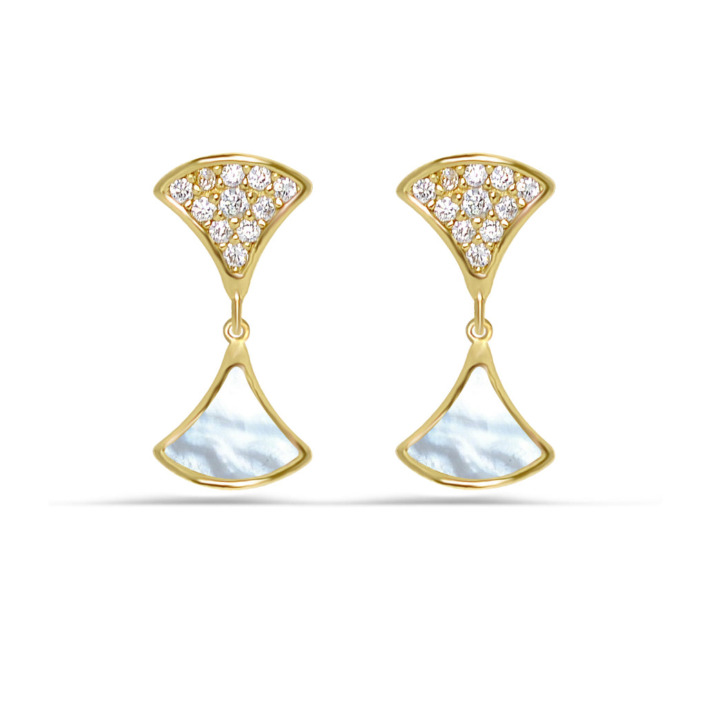 Elegant 925 Silver Charm Mother of Pearl Earrings - with Sparkling Cubic Zircons
