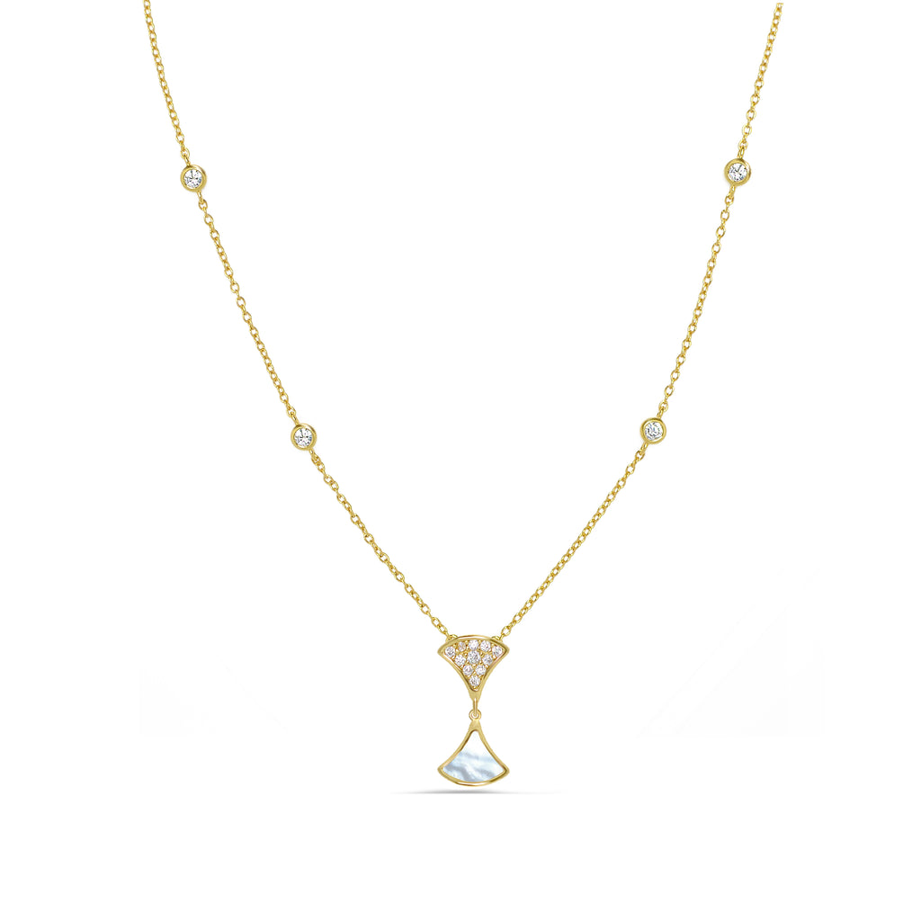 A Modern-day Heirloom Silver 925 Zircon Necklace with Mother pearl stone high quality