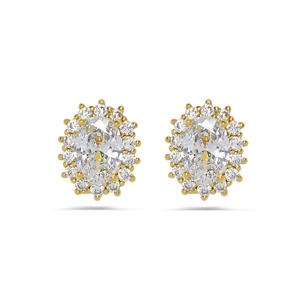 Exquisite Silver 925 Solitaire Stud Earrings Oval Shape - High Quality Zircons