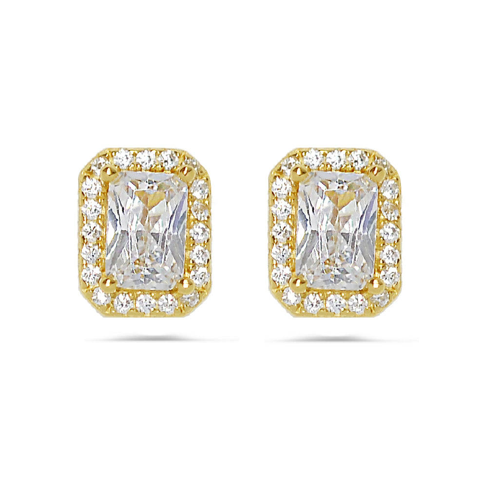 Silver 925 Solitaire Stud Earring Rectangle Shape- Wtih High Quality Cubic Zirconia