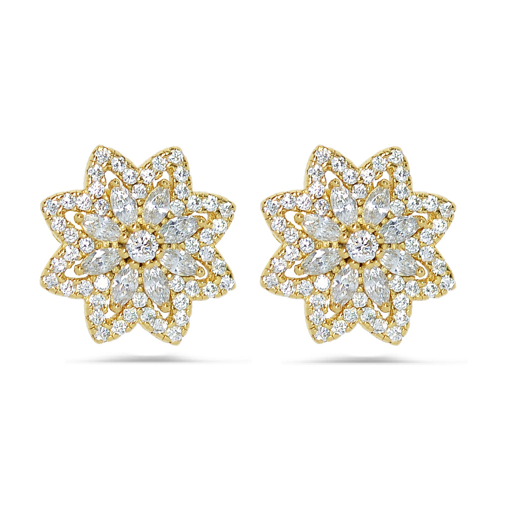 Silver 925 Flower Shape Stud Earrings - High-end Fine Jewelry Look like a diamond