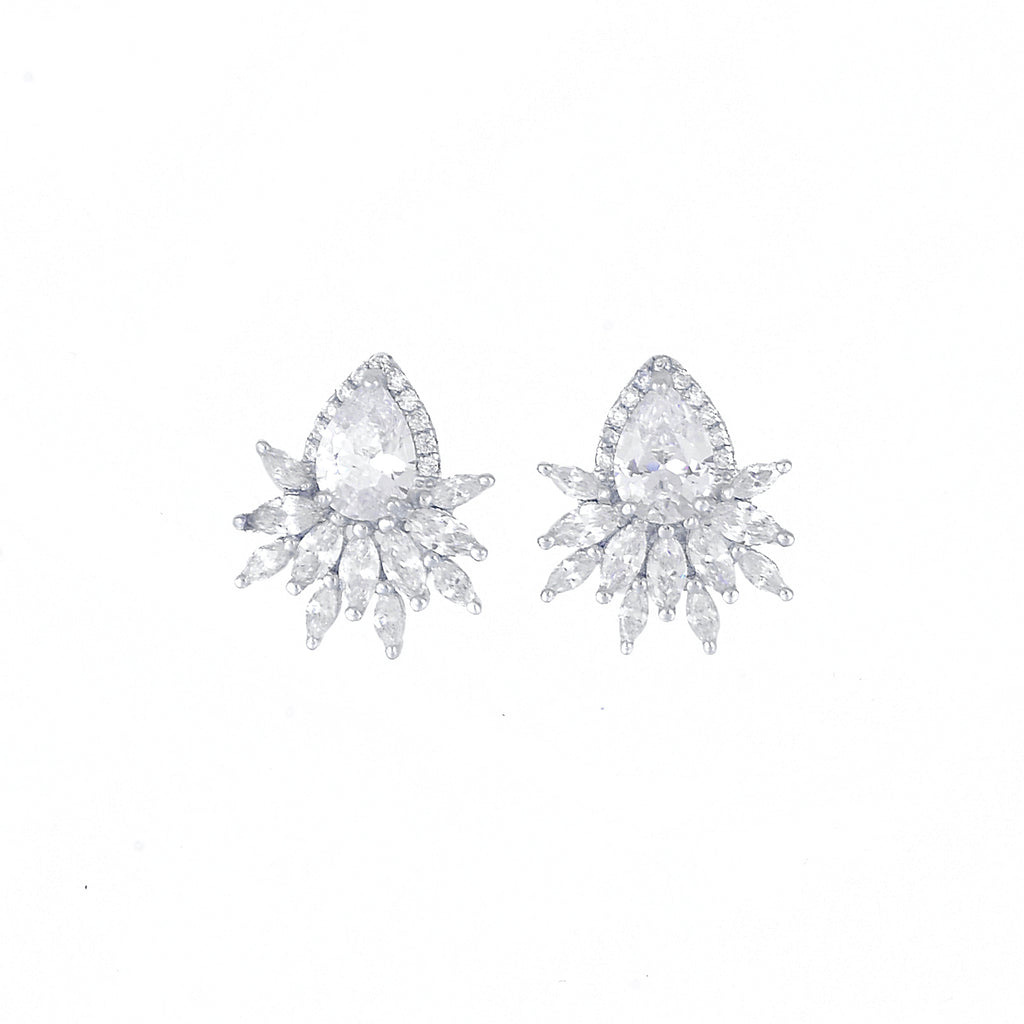 Dazzling Silver Flower Drop Earrings with High-Quality Cubic Zircons