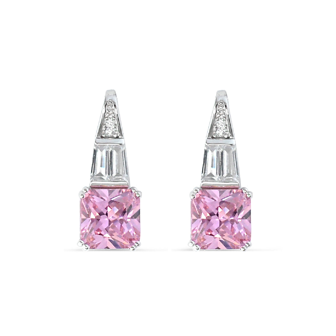 Exquisite Earrings Silver 925 triangle shape with High Quality Square Pink Zirconia stones