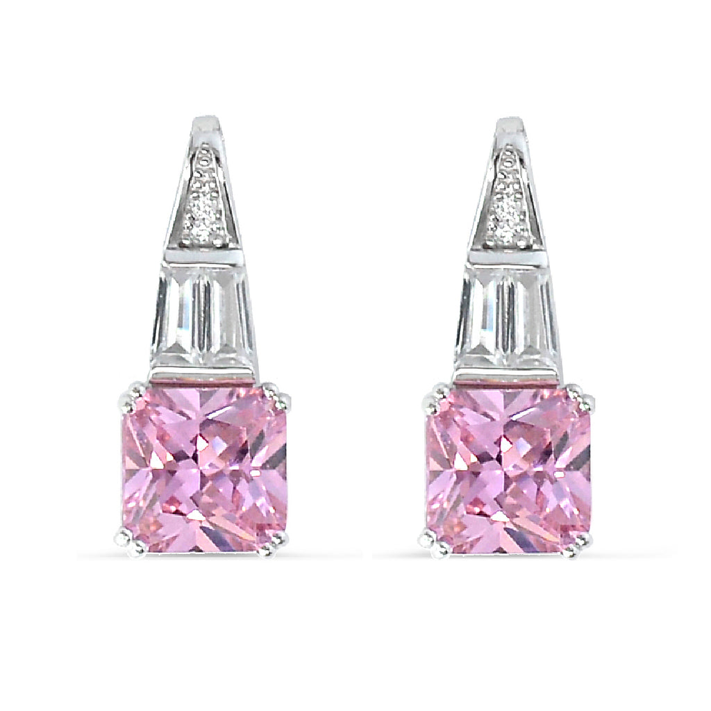 Exquisite Earrings Silver 925 triangle shape with High Quality Square Pink Zirconia stones