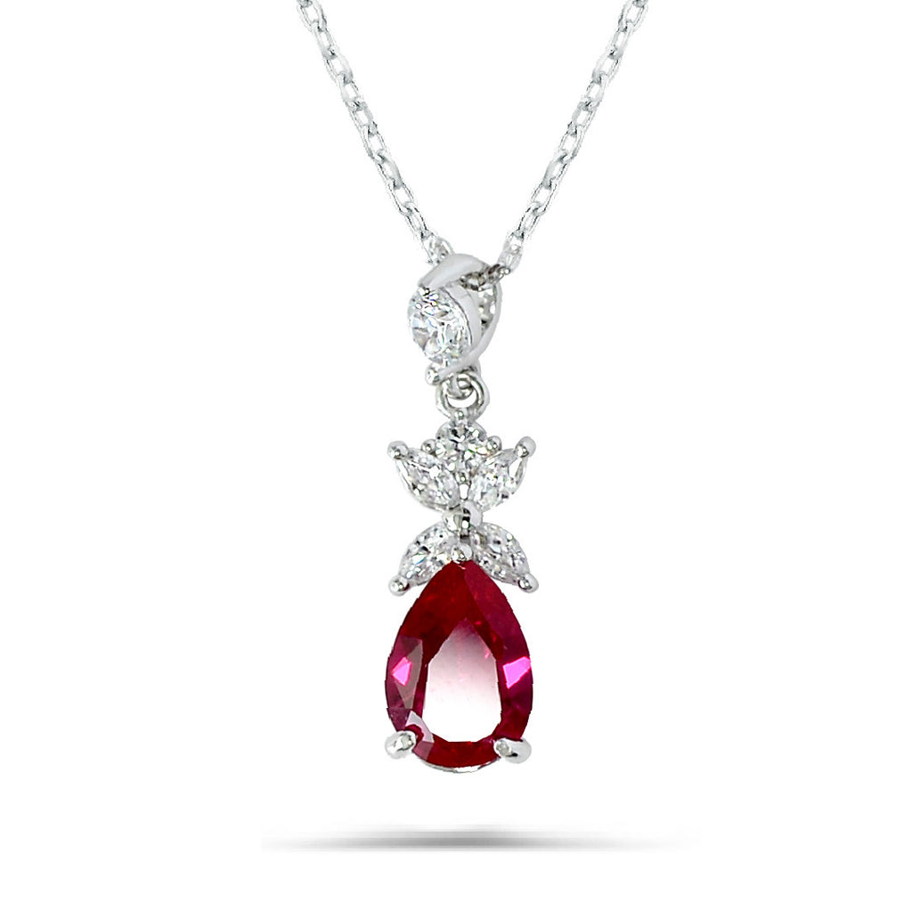 Luxury Dolce Mondo Silver Zircon Necklace - Exquisite 925 Sterling Silver with High Quality Red Stone Zircons