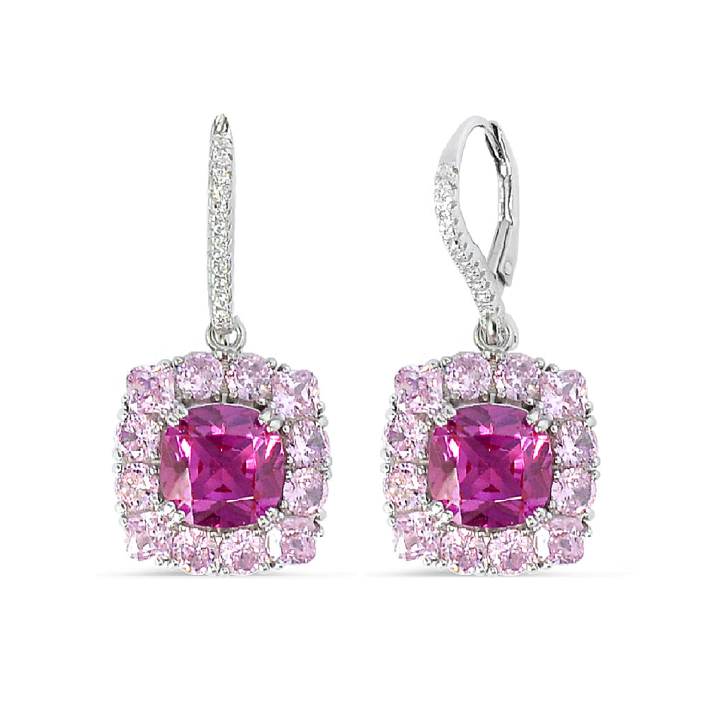 Exquisite Chandelier Earrings Silver 925 latch back lock with High Quality Pink Zirconia stones