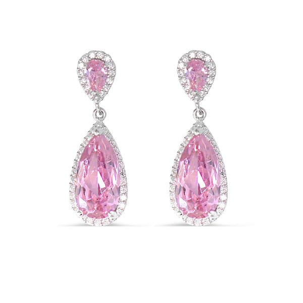 Chandelier Silver 925 Drop Earrings with High Quality Pink Zirconia stones