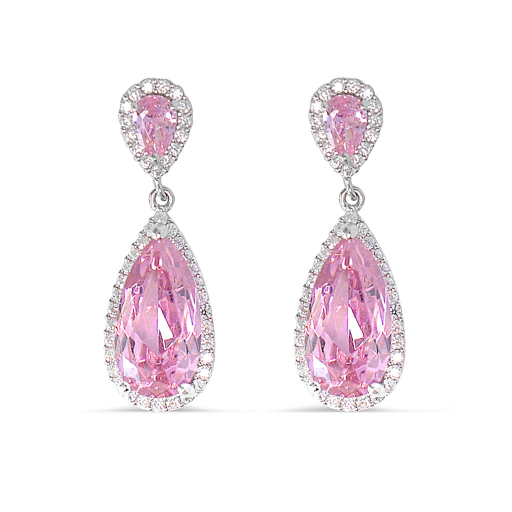 Chandelier Silver 925 Drop Earrings with High Quality Pink Zirconia stones