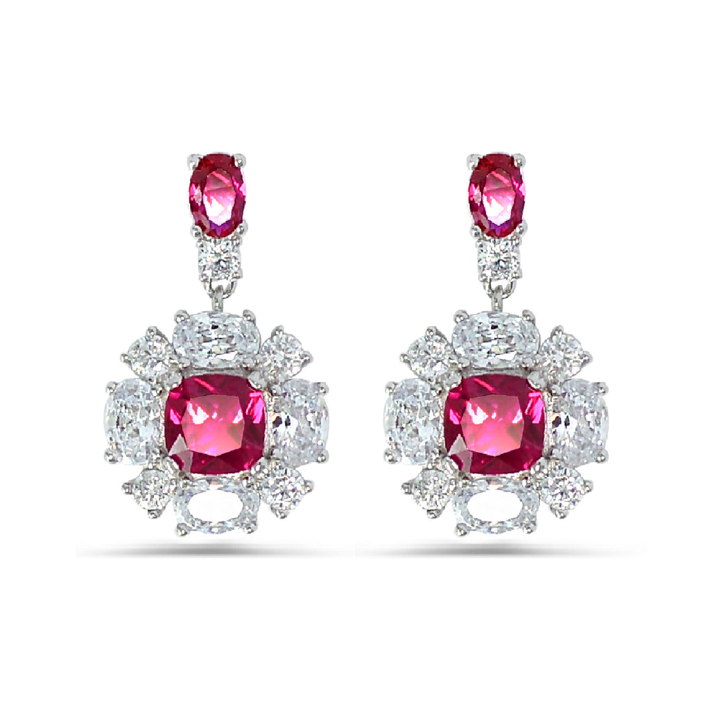 Silver 925 Earrings with Charm flower with Beautiful Red Cubic Zircons high quality