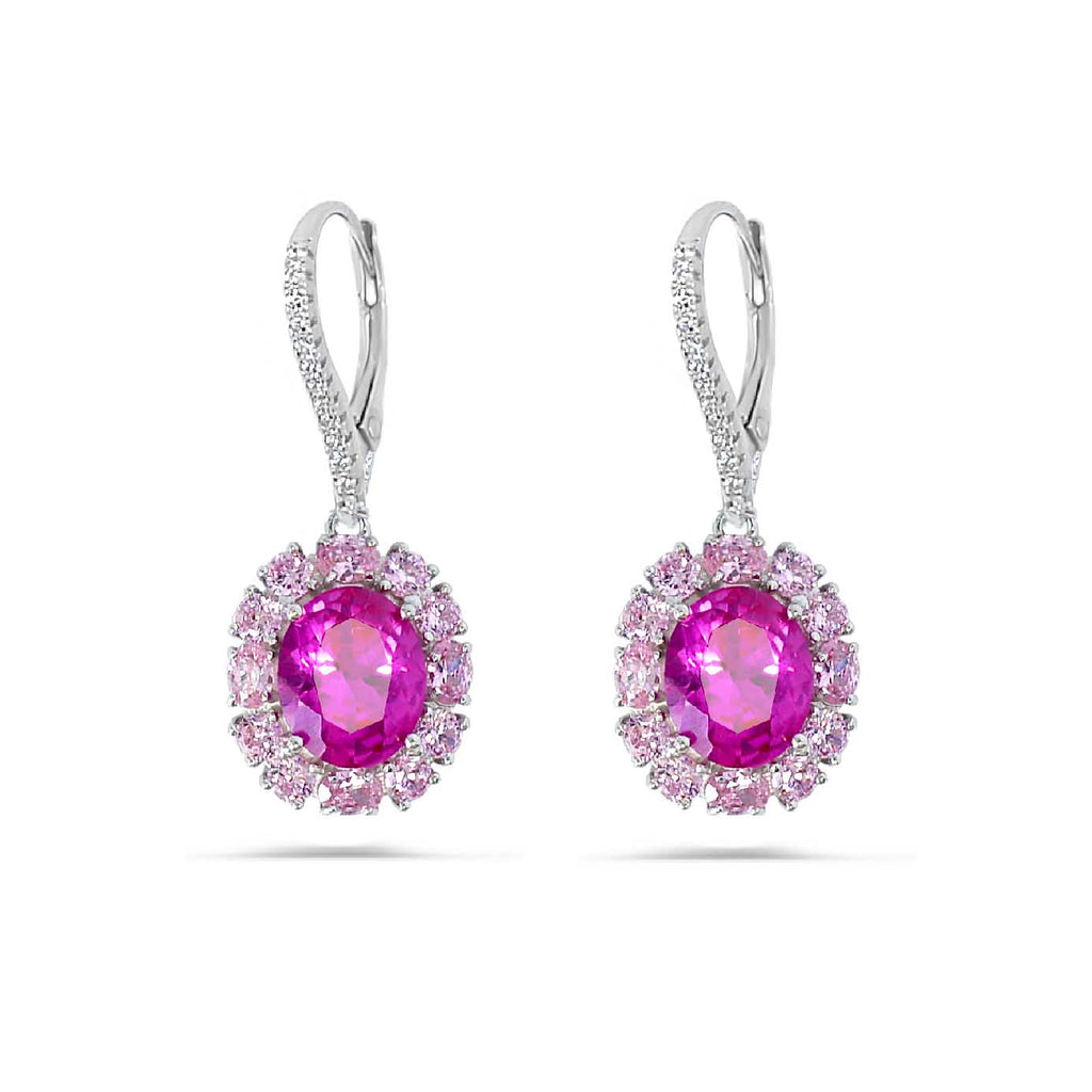 Exquisite Chandelier Earrings Silver 925 latch back lock with High Quality Pink Zirconia stones