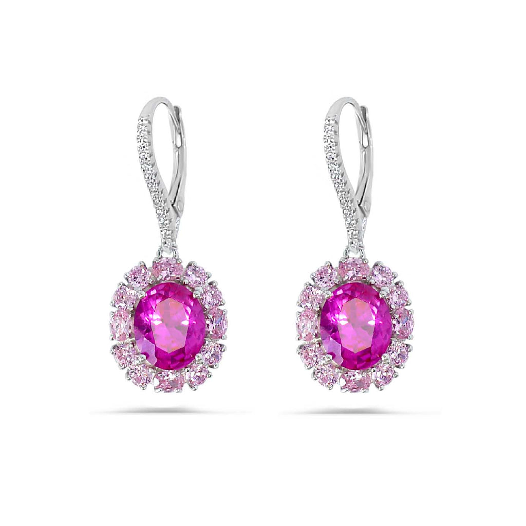 Exquisite Chandelier Earrings Silver 925 latch back lock with High Quality Pink Zirconia stones