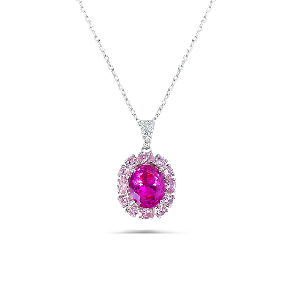 Dolce Mondo Silver Zircon Necklace - Exquisite and Glamorous with pink stone