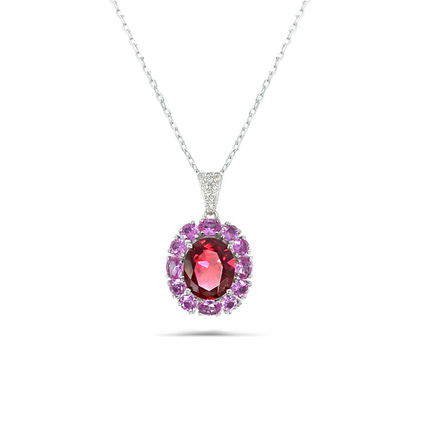 Luxury Dolce Mondo Silver Zircon Necklace - Exquisite 925 Sterling Silver with High Quality Red Stone Zircons