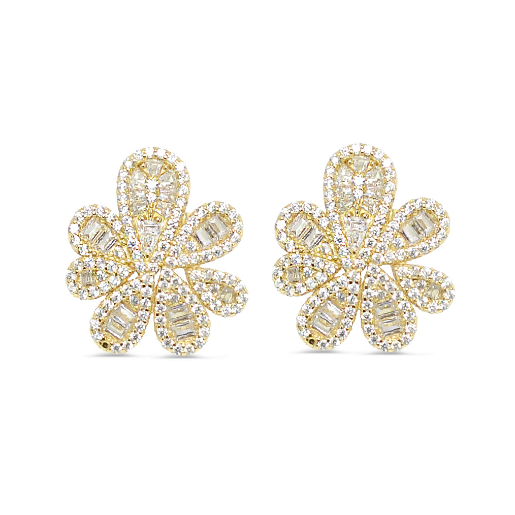 Silver 925 Flower Shape Stud Earrings - High-end Fine Jewelry Look like a diamond