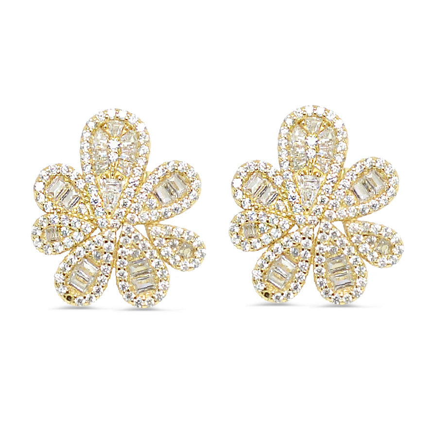 Silver 925 Flower Shape Stud Earrings - High-end Fine Jewelry Look like a diamond