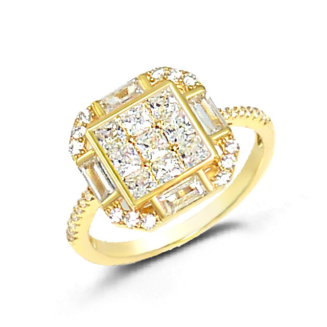 Fashion Square ‎Glittering Ring - Sparkle and Elegance with Glittering Cubic Zirconia DM Silver 925