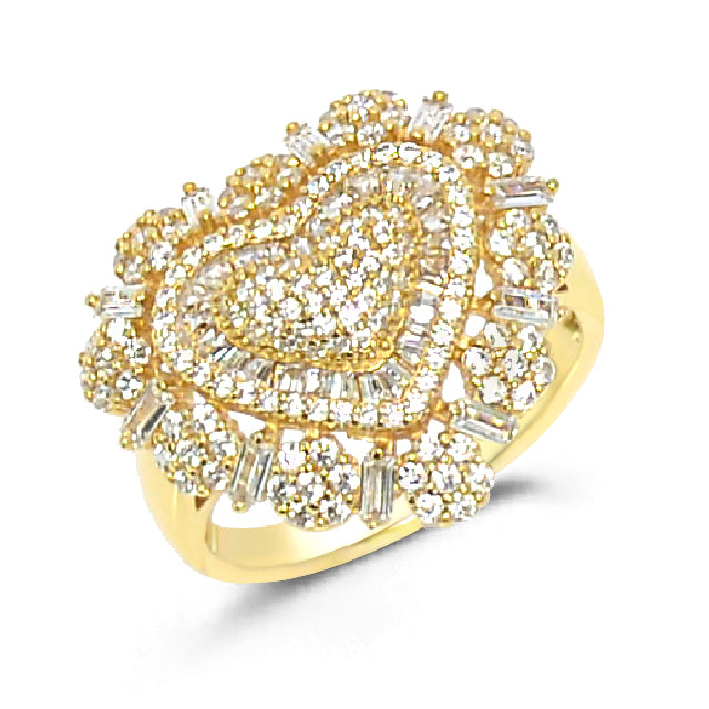 Sterling Silver 925 Fashion Heart Ring with Brilliant Cubic Zircon Encrusted Design