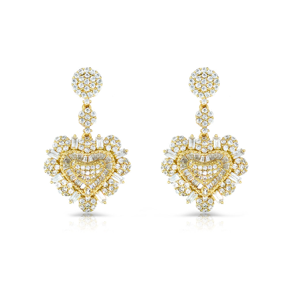 Fashion Chandelier Silver 925 Earrings Heart shape with High Quality Cubic Zirconia