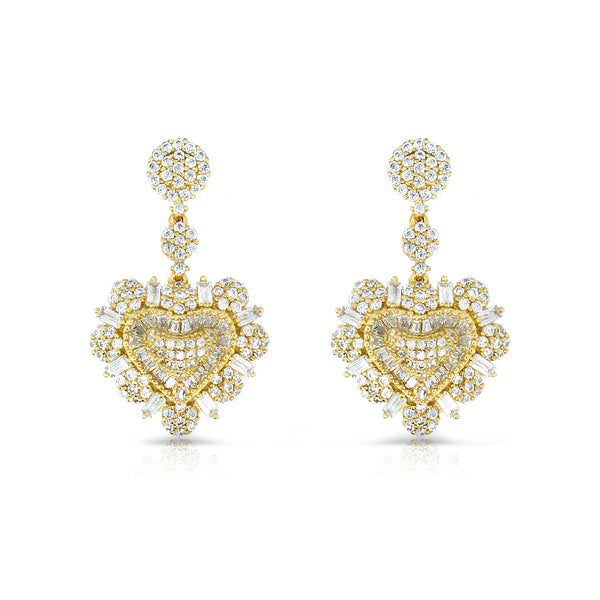 Fashion Chandelier Silver 925 Earrings Heart shape with High Quality Cubic Zirconia